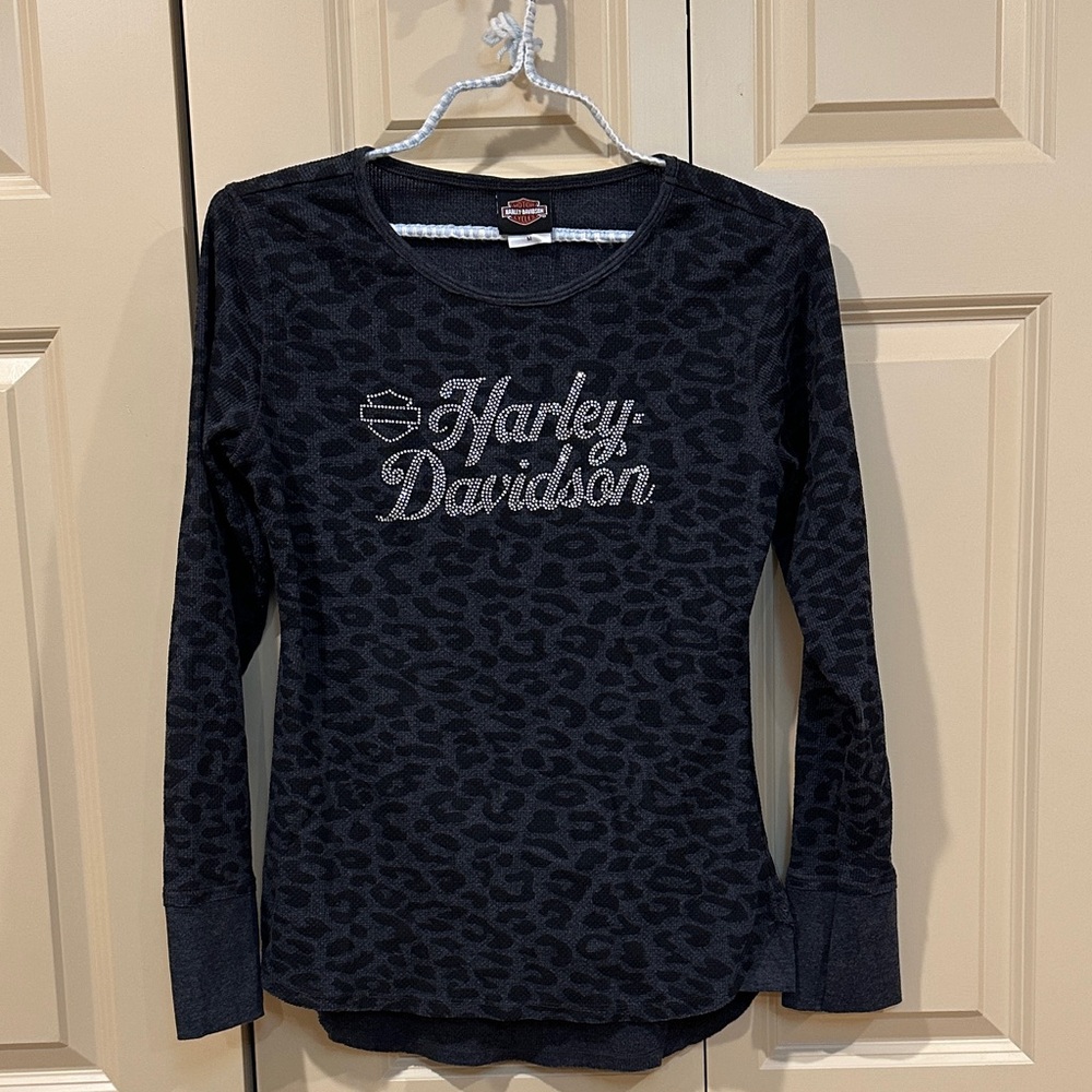 Harley-Davidson Black Patterned Long Sleeve Top